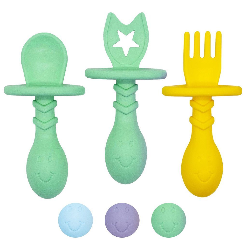 Baby Spoons Self Feeding 6 Months, Silicone Baby Spoons First Stage and  Baby Fork, Toddler Utensils for Baby Led Weaning,blue